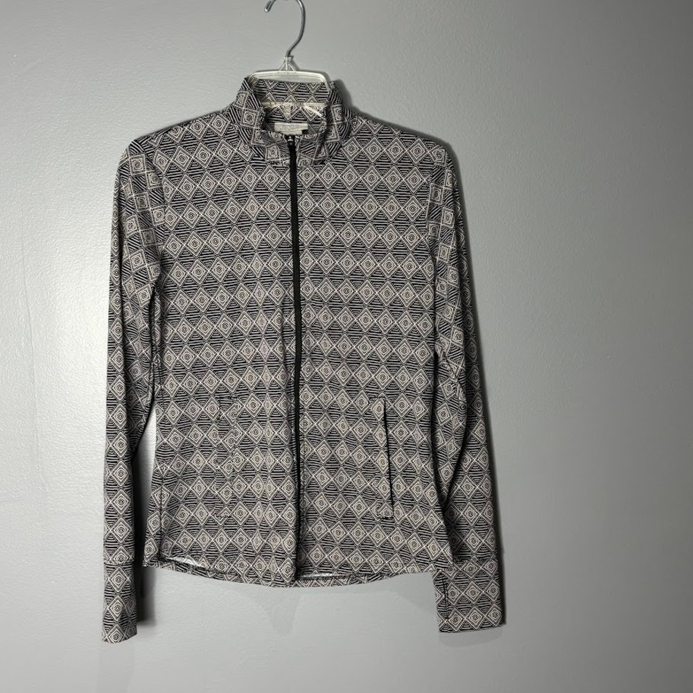 Sigrid Olsen Golf & Tennis Jacket Womens Small Navy White Geometric Full Zip S